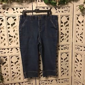 CLASSIC GLORIA VANDERBILT SUPER CUTE DARK DENIM BLUE COTTON STRETCHY JEAN CAPRIS